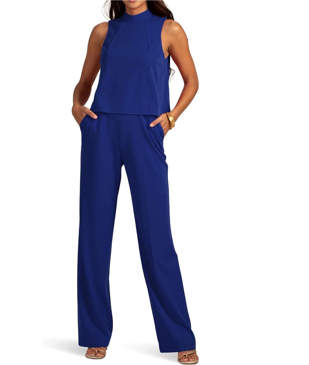 Trina Turk Marisa Jumpsuit Womens Small Blue Overlay Top Sleeveless Full Length